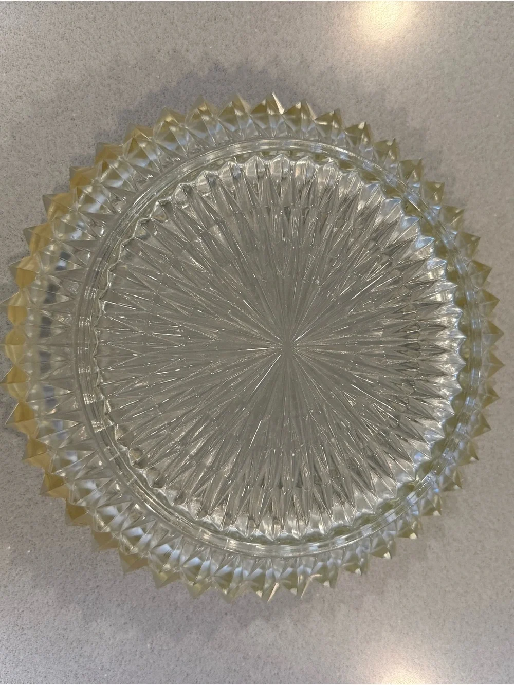 Vintage Round Cut Glass Serving Bowl with Silver Rim